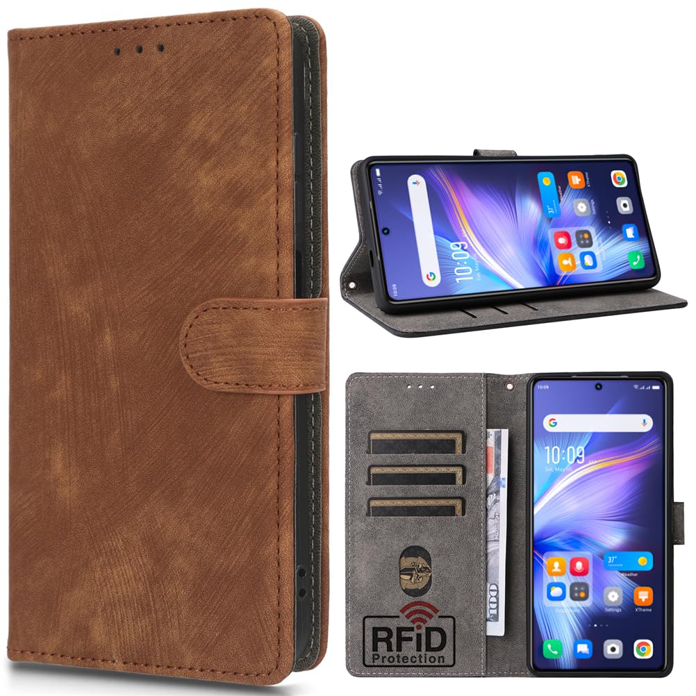 BaiFu RFID Blocking Wallet Case for Honor X6A 4G/Honor X6A Plus 4G, Card Holder, Wallet Magnetic Cover for Honor X6A 4G/Honor X6A Plus 4G-Brown