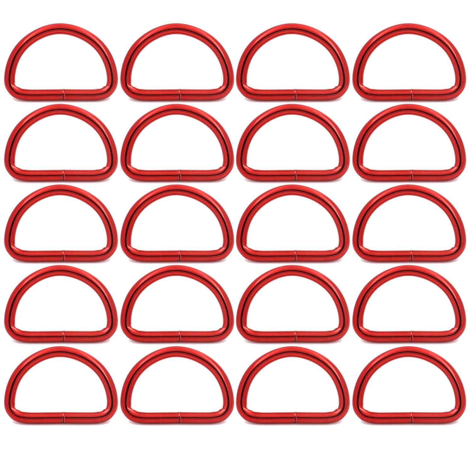 BIKICOCO Metal D-Rings Buckle, 1-1/4 Inch Non-Welded for Webbing Sewing DIY - Red - Pack of 20