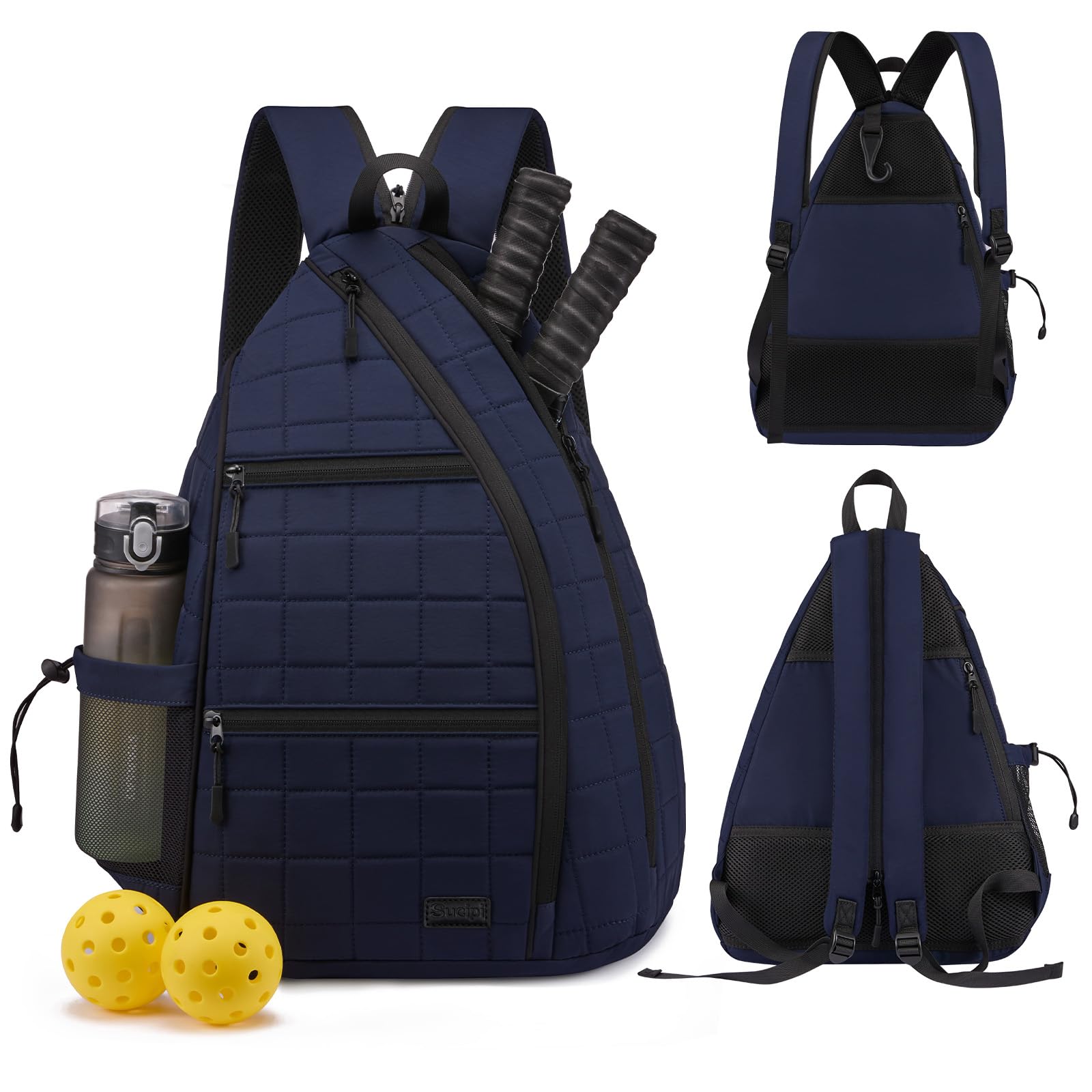 Photo 1 of Sucipi Pickleball Bag for Women, Pickleballs Backpack with Fence Hook Reversible Quilted Crossbody Sling Bags Pickle Ball Paddle Bag-Holds Paddles, Pickleballs Accessories,Navy Blue