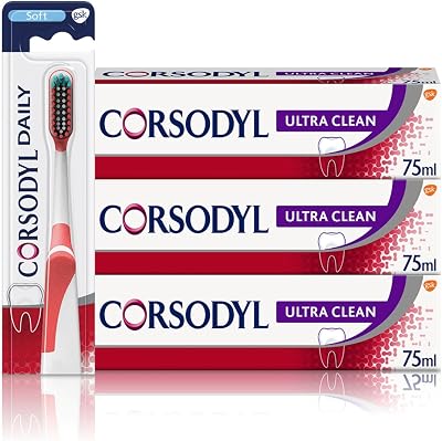 Corsodyl Gum Care Bundle: 3x Ultra Clean Toothpaste & Soft Toothbrush