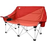 LOOKOUT RECREATION Double Camping Chair, Oversized 500lbs Heavy Duty | 2 Person Folding Loveseat with Cup Holders &amp; Side Pockets for Outdoor Lawn Backyard