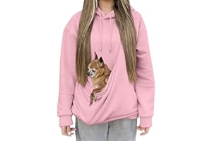 HJINGSUN Cat Pouch Hoodie for Women Kangaroo Pocket Dog Pouch Sweatshirts Pet Carrier Pullover Animal Holder Long Sleeve Tops