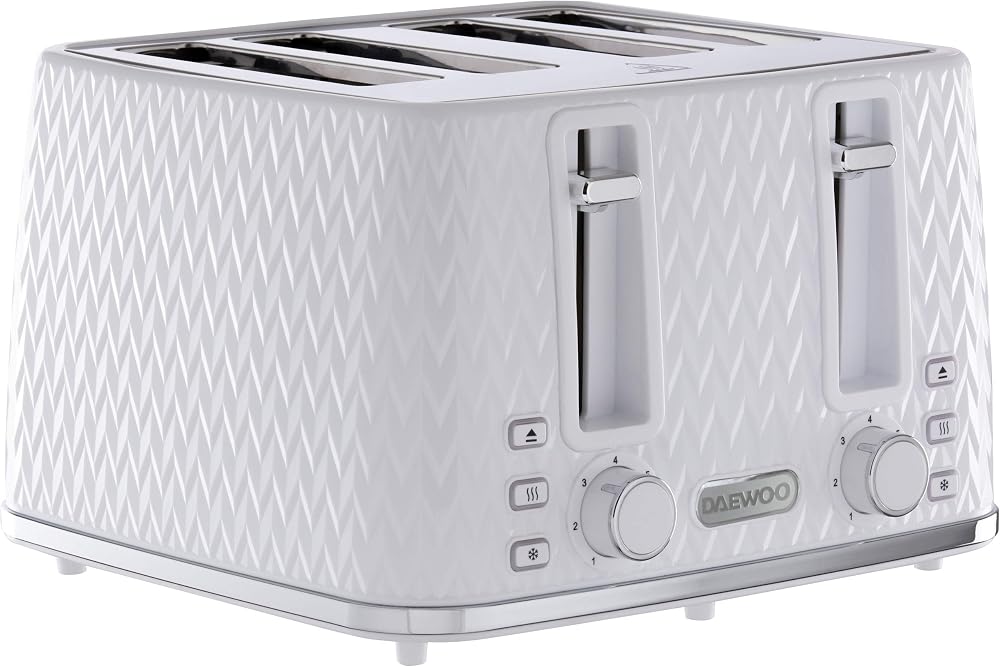 Daewoo 4 Slice Toaster Argyle Collection White Defrost Reheat Browning