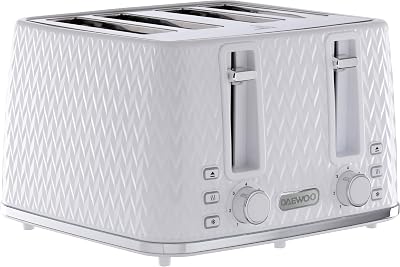 Daewoo 4 Slice Toaster Argyle Collection White Defrost Reheat Browning