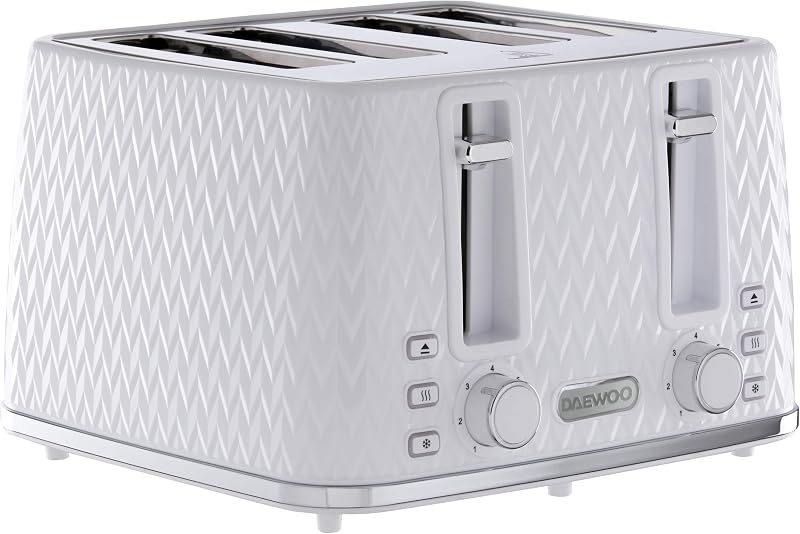 Daewoo 4 Slice Toaster Argyle Collection White Defrost Reheat Browning