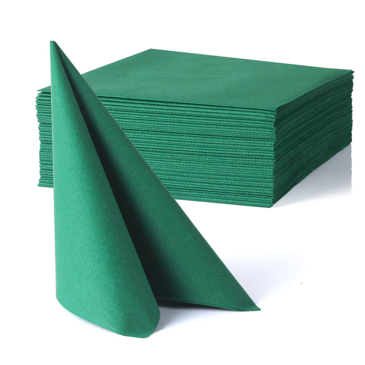 MORGIANA 50PCS Dark Green Napkins, Disposable Linen Feel Luxury Paper Serviettes, Airlaid Napkins for Christmas, Party, Wedding, Birthday 40 x 40cm (Green)