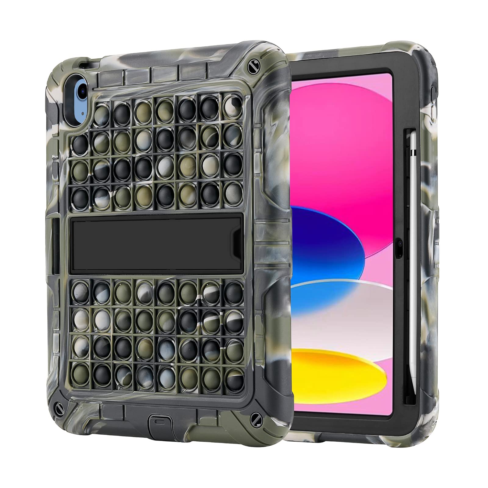 XZC for iPad (A16) 11th Generation 11 Inch 2025/ iPad 10th Generation Case 10.9 Inch 2022 Push Pop Shockproof Robust Protective Case with Pen Holder Kickstand Shoulder Strap (Camouflage) — image 1