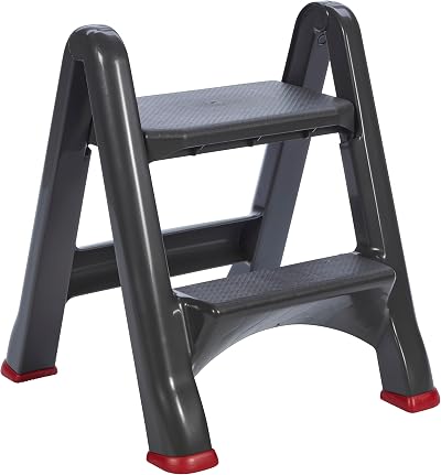 Curver Two Step Folding Stool Ladder Max Load 150kg Compact Storage Kitchen