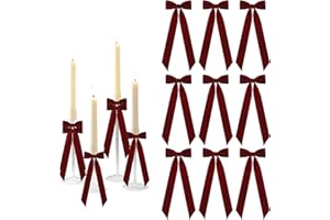 Meseey 12 Pcs Burgundy Candlestick Decoration Bows Candle Holder with 5X13.5 Inch Decorative Velvet Bows for Bridal Showers, Birthdays Centerpieces Table Decor(Burgundy)