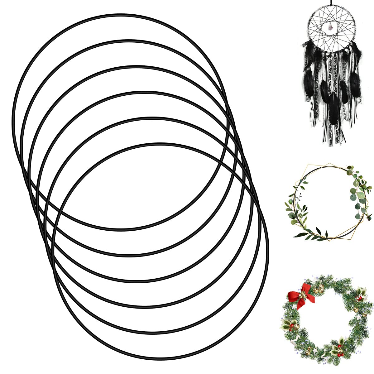 CENBEN 6pcs 20cm/8inch Metal Floral Hoop Wreath, Black Metal Rings DIY Floral Macrame Hoop, Metal Floral Hoop Centerpiece for DIY Wedding Wreath Decor, Dream Catcher and Wall Hanging Crafts