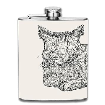 dfegyfr Sitting Cat Hand 7oz Liquor Whiskey Flask and Premium Box - Stainless Steel and Leak Proof
