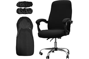 Melaluxe Office Chair Cover with Armrest Covers， Universal Stretch Desk Chair Cover, Computer Chair Slipcovers (Size: L) - Black