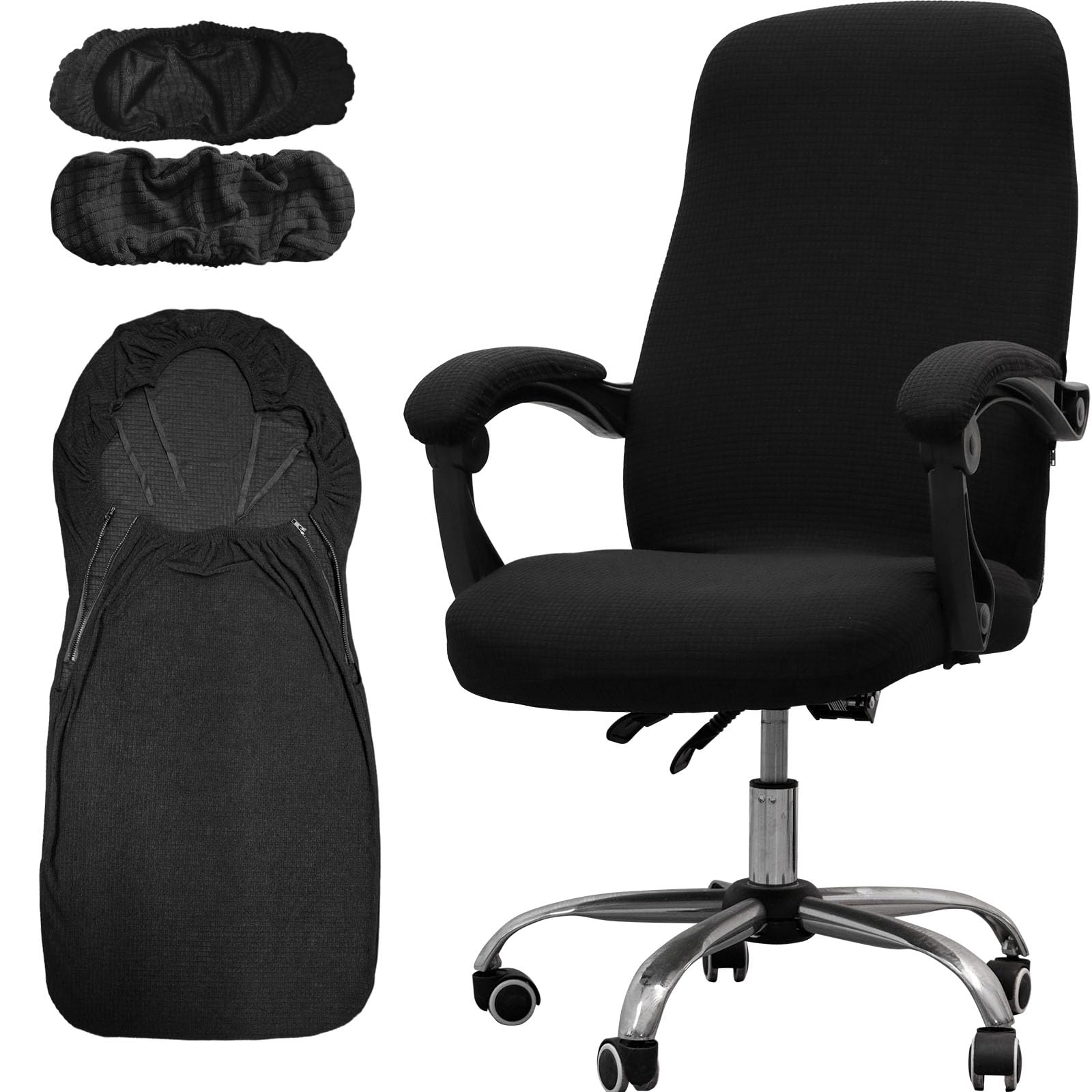 Photo 1 of Melaluxe Office Chair Cover with Armrest Covers? Universal Stretch Desk Chair Cover, Computer Chair Slipcovers (Size: L) - Black