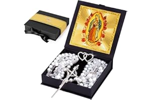 FUNPAR Lazo Para Boda, Pearl Wedding Lasso for Ceremony Catholic Gift, Rosario Lazos Para Boda Catolica, Lazo De Bodas Para Los Novios, Lasso for Wedding Ceremony, Wedding Pearl Rosary(Silver)