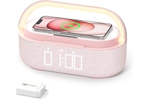 COLSUR Bluetooth Speaker with Wireless Charger, FM Radio, Dimmable LED Night Light, Dual Wireless Speakers, 2500mAh Portable Speaker for Home Decoration, Bedroom, Office, Gift