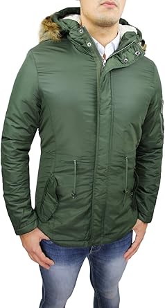 Blouson Parka Homme Vert D Hiver Casual Slim Fit Veste Doudoune Avec Capuche Et Fourrure Eskimo Amazon Fr Vetements Et Accessoires