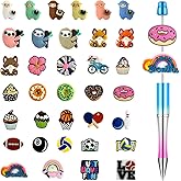 Gmleey 35PCS Focal Beads Bulk, Silicone Animal, Round, Cylindrical, Flower, Disk Beads for DIY Jewelry Crafting, Keychain Making