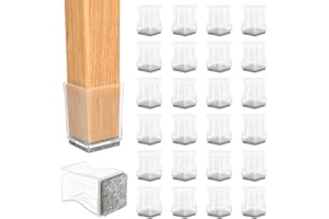 JLKDQ 16 Pcs Clear Square Chair Leg Protectors for Hardwood Floors,Silicone Felt Furniture Leg Cover Pad for Protecting Floors from Scratches and Noise, Smooth Moving for Chair Feet,(Fit: 1.89-2.29").
