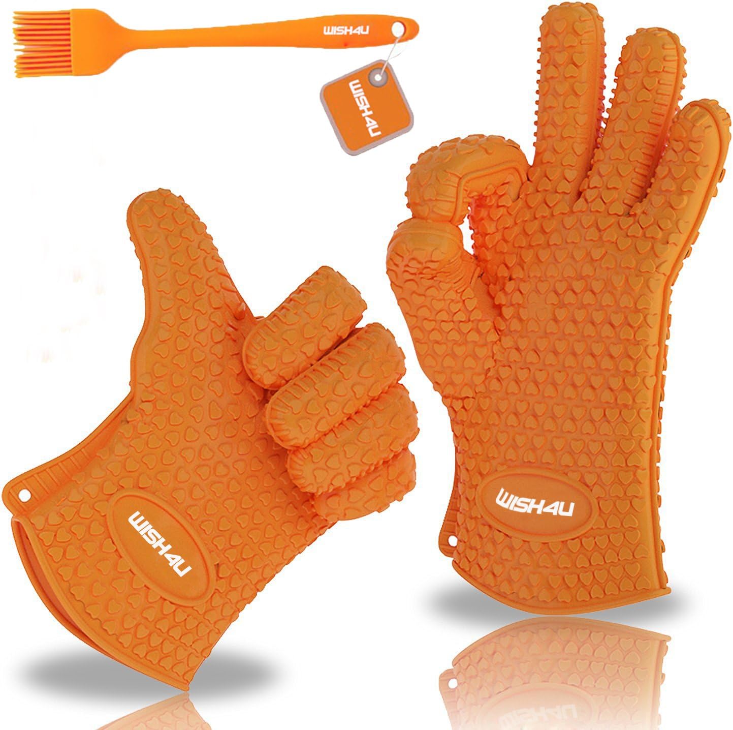WISH4U Silicone BBQ/Cooking & Baking Gloves Non-Slip Potholders -Internal Finger Thicken Heat Resistant Layer Oven Mitts for Grilling, Kitchen–Safe Handling of Pots & Pans –Basting & Pastry Brush