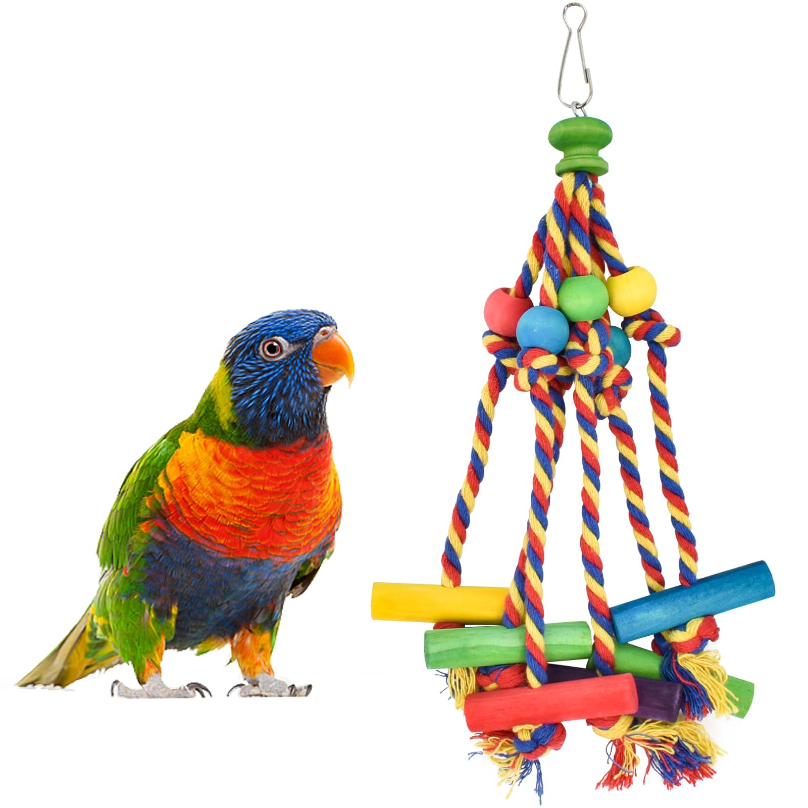 Multicolored Parrot Cage Bite Toys, Bird Chewing Toy in Natural Safer Material, Wooden Block Bird Parrot Toys Easy to Use, Hanging Chewing Wooden Blocks Perfect for Small and Medium Parrots and Birds