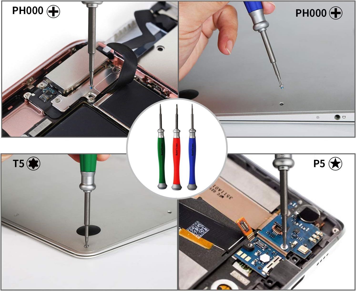 Kaisi 5pcs MacBook Repair Tool Kit Precision P5 Pentalobe Screwdriver, T5 Torx and PH000 Phillips Screwdriver with Ultra-Thin Steel and Nylon Spudgers for MacBook Pro & MacBook Air with Retina Display: Electronics