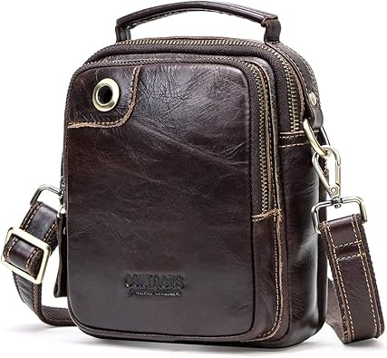 Amazon コンタクトズ Contacts メンズ 本革 メッセンジャーバッグ ボディバッグ 斜め掛け 牛革かばん 小さい 縦型 ショルダーバッグ ギフト ボディバッグ ワンショルダー