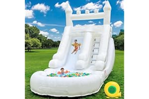 CESSBONG Commercial Grade Water Slide 21'x9'x12' Inflatable with Pool for Kids and Adults (with Blower Include), Wet Dry Use, Summer Splash Fun (White Water Slide, Commercial PVC)