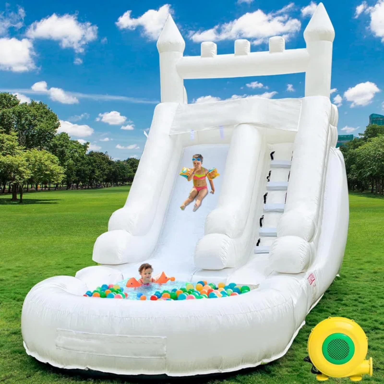 Commercial Grade Water Slide 21'x9'x12' Inflatable with Pool for Kids and Adults (with Blower Include), Wet Dry Use, Summer Splash Fun (White Water Slide, Commercial PVC)