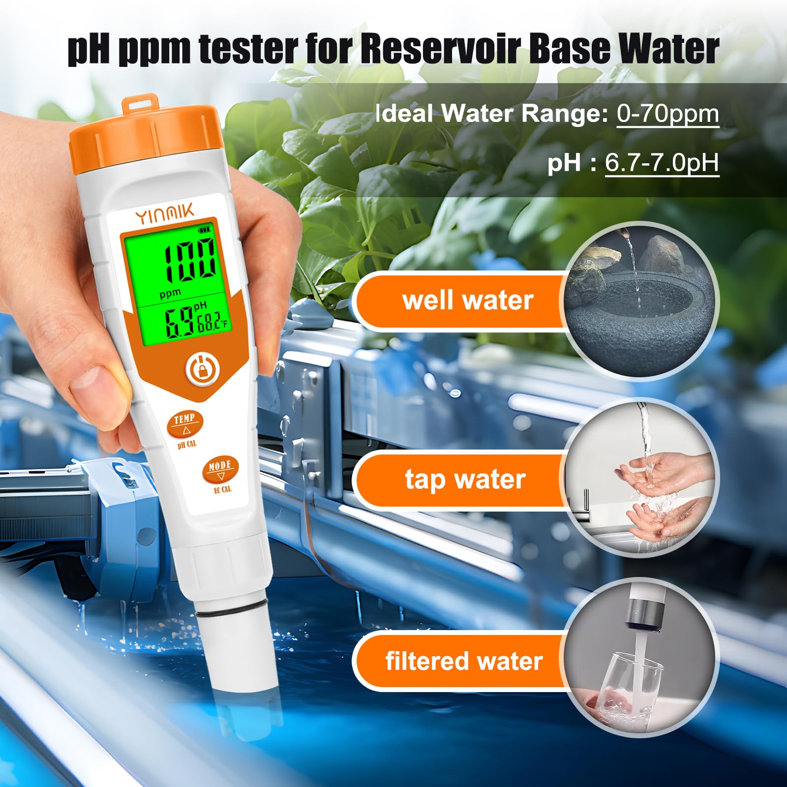 PH Meter For Hydroponics PPM EC Meter For Plant Nutrients Simultaneous ...