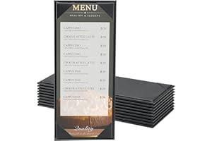 AMGSH 10 Pack 1 View Menu Holder Menu Covers 4.25" x 11" | 10 Pack Black Leather Menu Sleeves Book Style for Restaurant Coffee Bars Wine List (1 View, 10 Pack)