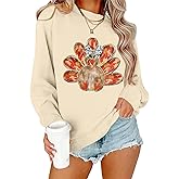 BEIDEFY Thanksgiving Sweatshirts for Women Gobble Turkey Graphic Long Sleeve Shirt Crew Neck Thankful Pullover Tops