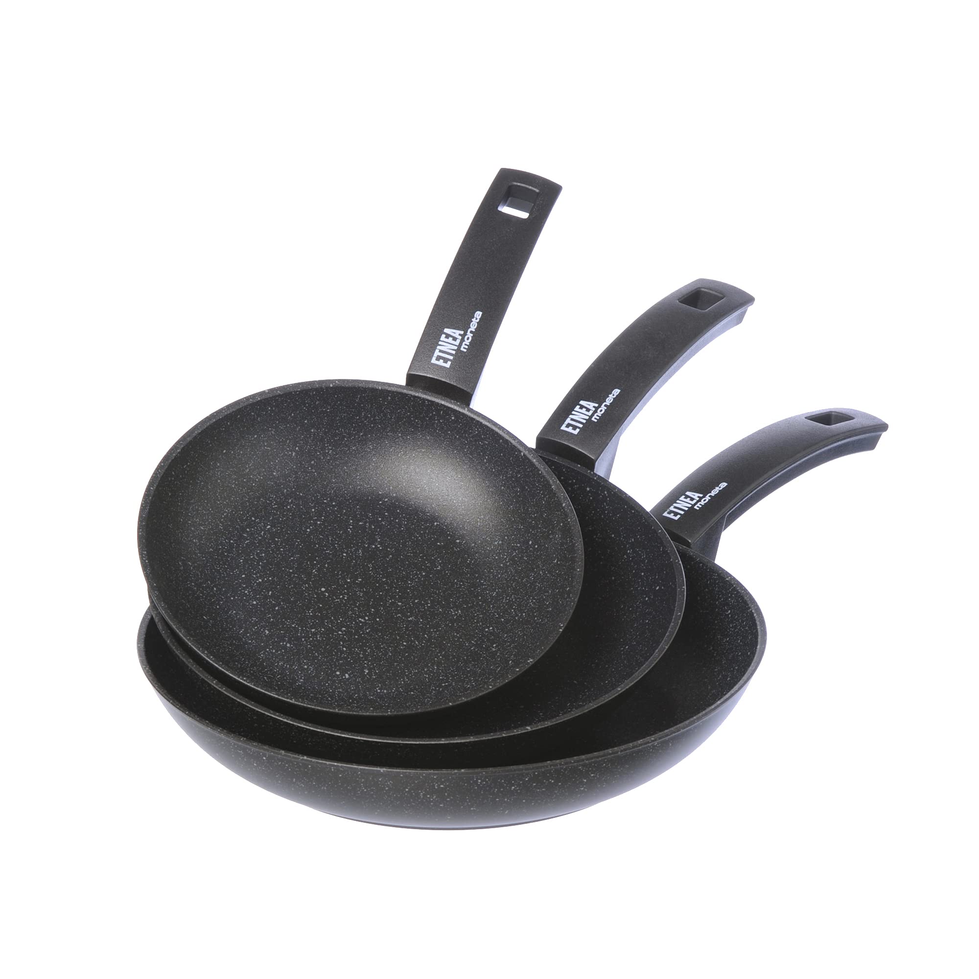 Moneta Etnea Set of 3 Frying Pans, Stone Surface Non-Stick and Anti-Scratch Coating, Dishwasher Safe, 20, 24, 28 cm, 3-Piece Pan Set — image 1