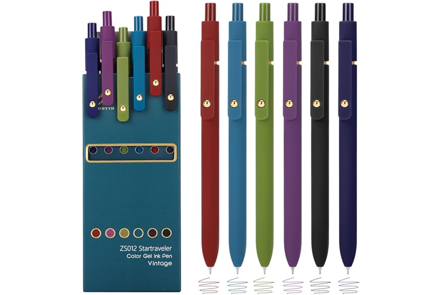 Ddaowanx Colorful Gel Pens, 0.5mm Fine Point Retractable,Multi Colored Pens for Journaling and Sketching,School Supplies,Stuffers for Teens, Gifts for Women (6Pcs-Vintage Colors)