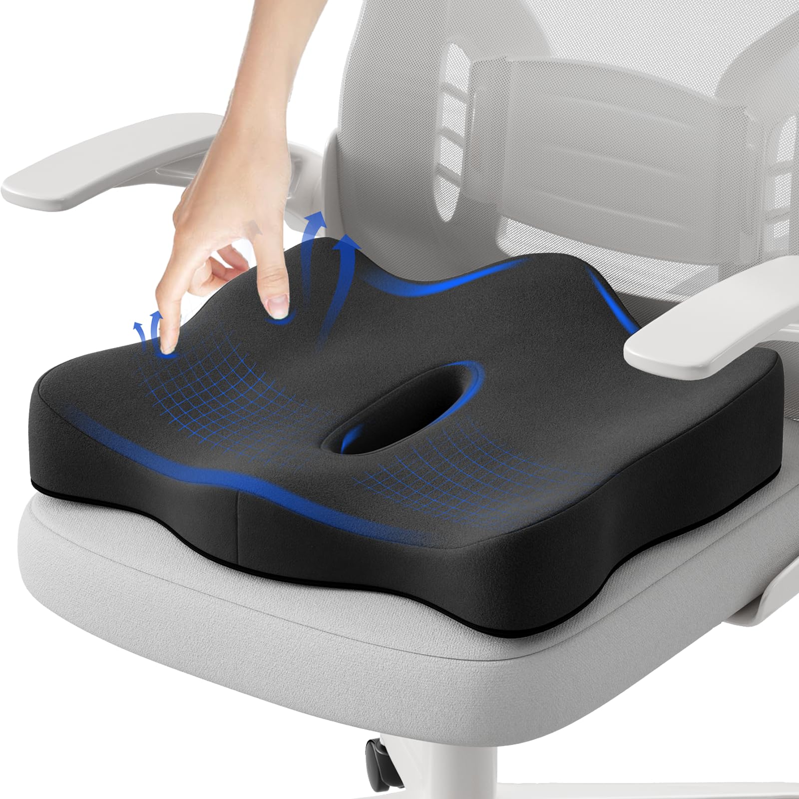 Photo 1 of Forcanby Seat Cushions for Office Chairs - Pressure Relief Seat Cushion - Car Seat Cushions for Pressure Relief, Tailbone Pain, Sciatica & Back Pain Relief for Office Chairs (Jet Black)