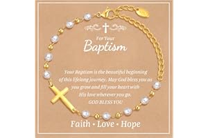 MEALGUET Baby Baptism Cross Bracelet Gift : 18k Gold Plated/Silver Delicate Pearl Cross Bracelets Kids Daughter Granddaughter Birthday First Communion Confirmation Gifts Christian Jewelry for Boys Girls