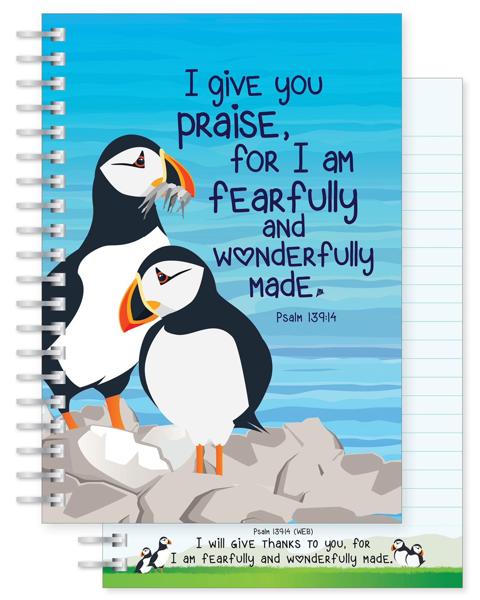 Christian Notebook, Fearfully & wonderfully made, softback notebook A5 lined, with Psalm 139:14 Bible verse. Perfect as a Bible Study Journal or Christian Gift, by Just Cards Direct