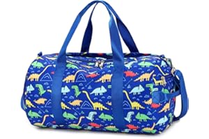 CAMTOP Kids Duffel Overnight Bag Boys Girls Toddler Weekender Carry-On Personalized Tote for Travel Gym Sport (Dinosaur-Dark Blue)