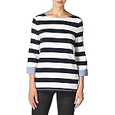 Nautica Women's Solids and Stripes Boatneck 3/4 Sleeve 100% Cotton Shirt Shirt, Navy, XX-Large