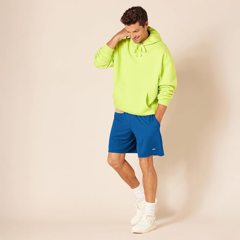 Calções desportivos de basquetebol masculino, largos, cintura elástica, respiráveis, absorventes de humidade, pack de 2, fluorescente azul/verde-lima, M