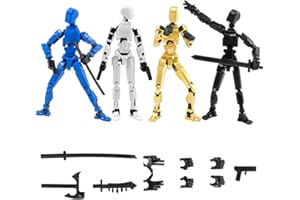 JAUSQARQ 4Pack Assembled Titan T13 Action Figures Set - Lucky Dummy Nova 13 Action Figure Robot Anime Stick Figures Fidget Toys for Boys Multi Movable Joints Gifts Toys for Kids (Golden+White+Blue+Black)