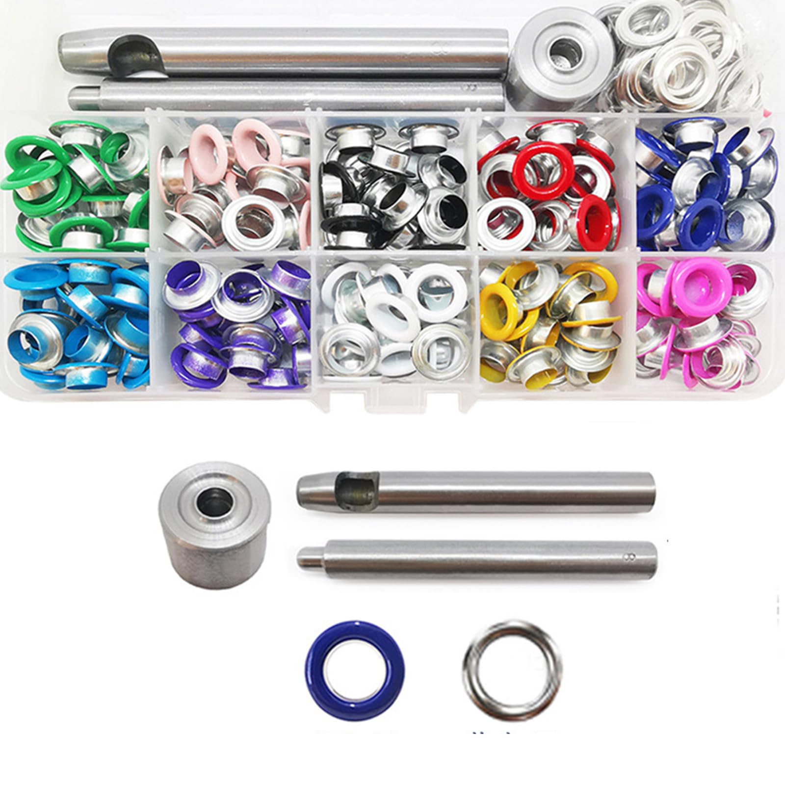 200 Sets Multi-Color Grommet Kit 8mm Metal Grommets Eyelets with Installation Tools for Shoes Clothes Belt Bag DIY Project