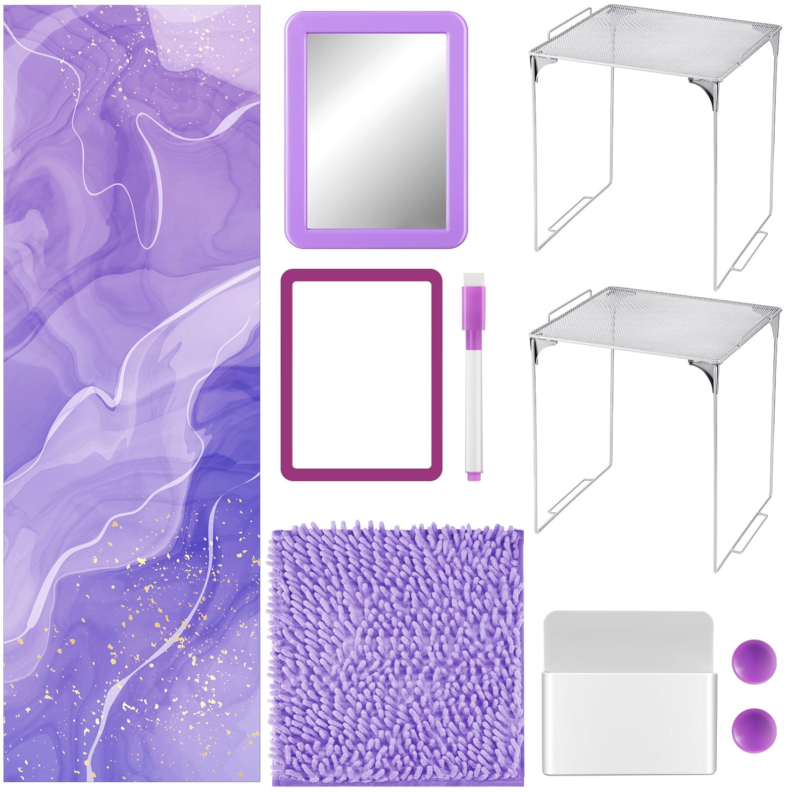Photo 1 of Hushee 10 Pcs Locker Accessories Kit Locker Organizer and Decorating Kit Back to School Essentials Magnetic Wallpaper Carpet Mirror Shelf Whiteboard Marker for Girls Boys School Office(Purple)