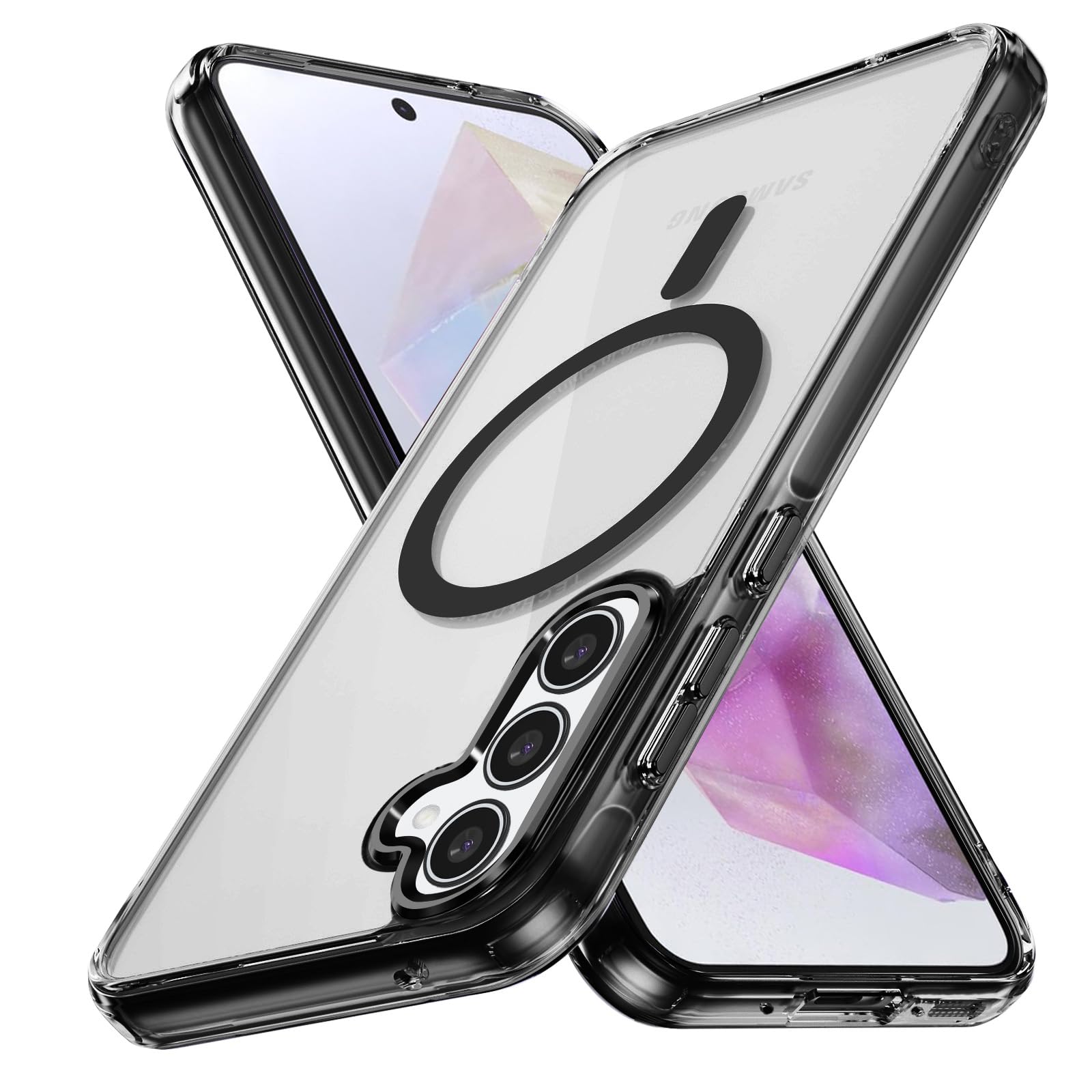 Lunivop for Samsung Galaxy A35 5G Case Hard [Compatible with Magsafe ] Yellowing Resistant Magnetic Cover Clear para A 35 6.6 inch Rugged Best Phone Cases Black