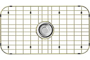 MIYUPTC Gold Sink Bottom Rack 26" X 14",Lareg Metal Sink Protector for Kitchen Sink,Stainless Steel Kitchen Sink Grate with Centered Drain Hole, Kitchen Sink Grid with Strainer for Single Bowl,Corner Radius