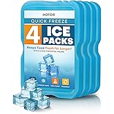 HOTOR Reusable Ice Packs for Cooler & Lunch Boxes – Slim, BPA-Free, Leakproof Gel Packs for Lunch Bag, Cooler Backpack & Travel Food Storage (4 Packs)