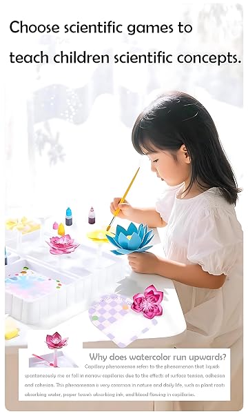 TEHZYORA PAPER FLOWER SCIENCE KITS & CRAFTS FOR GIRLS AGES 8–12 – DIY COLOR-WICKING BLOOMING FLOWERS WITH PRIMARY DYES, STEM ART PROJECT, BOUQUET BOX INCLUDED (PINK)