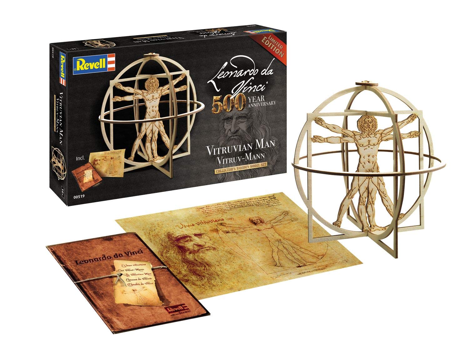 Revell RV00519 00519 519 1:16 Vitruv Man (Leonardo da Vinci 500th Anniversary) Wooden Model Kit Plastic, Various