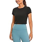 CRZ YOGA Butterluxe Short Sleeve Shirts for Women High Neck Crop Basic T-Shirts Fitted Gym Workout Tops