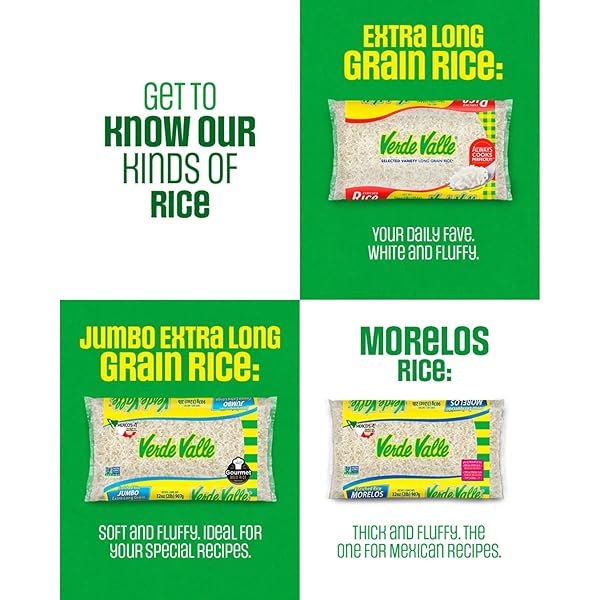 VERDE VALLE LONG GRAIN WHITE RICE BAG 1LB (1 PACK), ENRICHED FLUFFY LONG GRAIN MEXICAN RICE, DRY ARROZ PANTRY STAPLE FOR SIDES AND MEALS, NON PERISHABLE FOOD