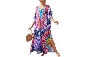 IMAGEKOPE Kaftan Dresses for Women Plus Size Bathing Suit Cover up Vneck Batwing Dress Loose fit Moroccan Caftan mumu Dresses